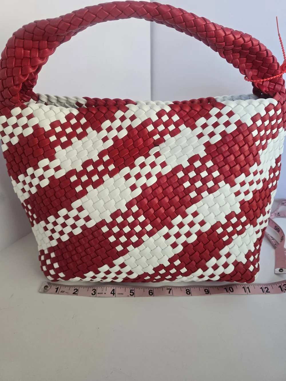 Red & White Woven Shoulder Bag for Women